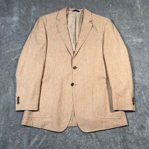 Alan Flusser Blazer Linen Blend Two Button Blazer Sport Coat Beige Mens Medium